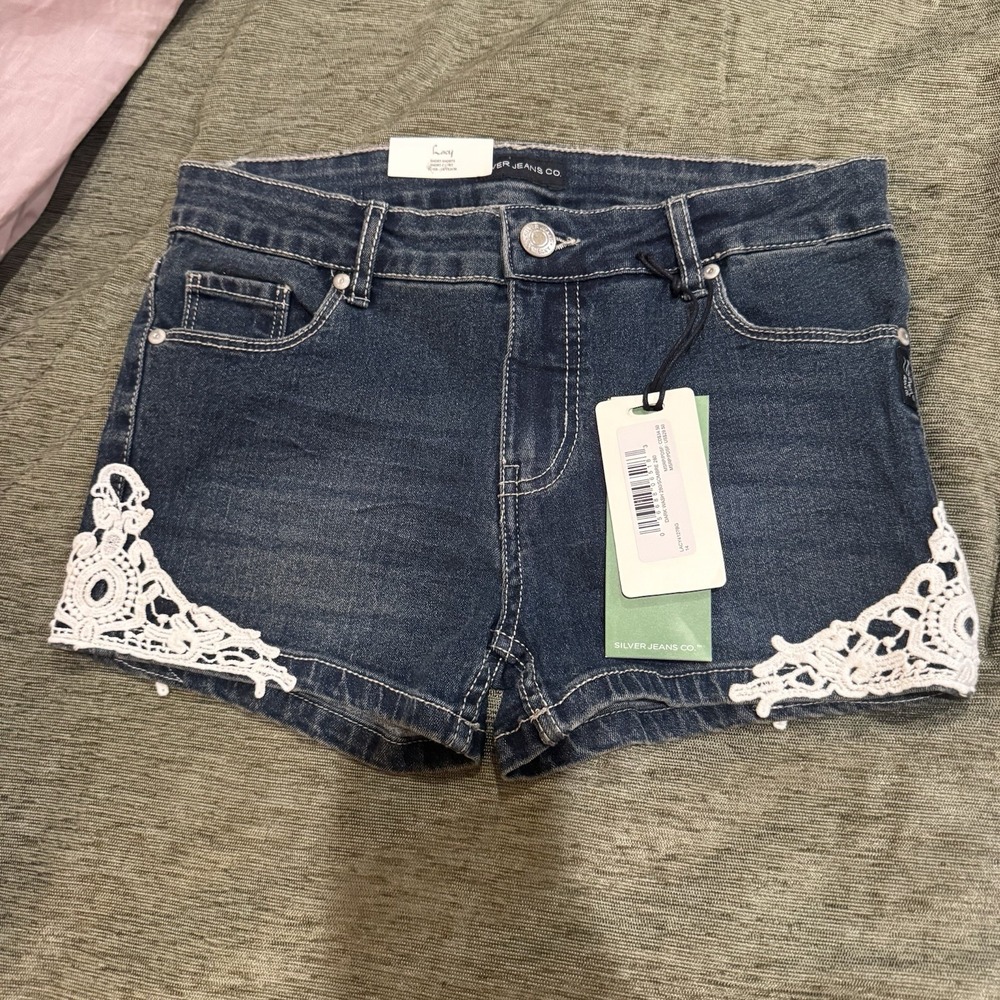 Silver Jeans Lacy Mini Shorts Dark Wash Low Rise Girls Size 14 NWT
